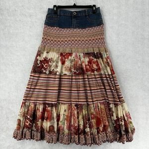 Milana Skirt Womens 2 Tiered Mixed Print Cottegecore Jean Prairie Boho‎